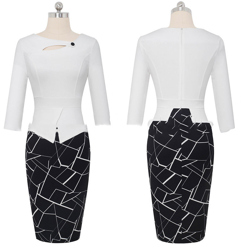 European Beauty Slim Slim Printed Dress With Bag Hips
