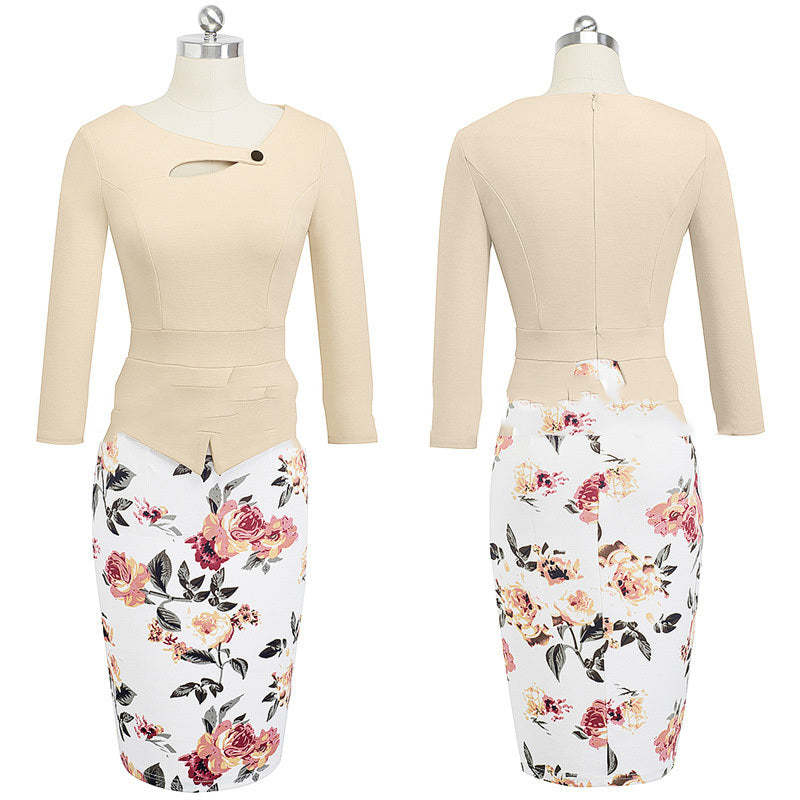 European Beauty Slim Slim Printed Dress With Bag Hips