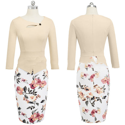 European Beauty Slim Slim Printed Dress With Bag Hips