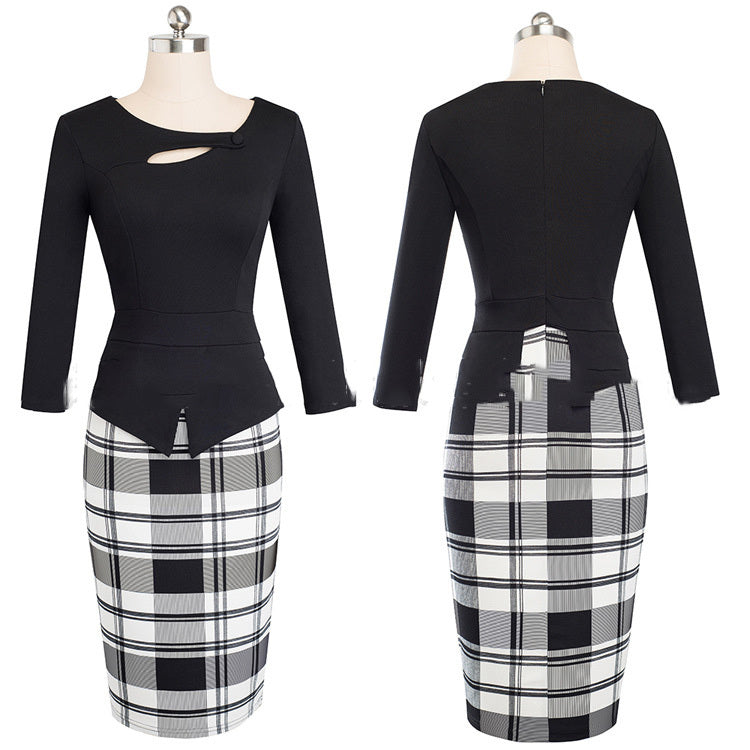European Beauty Slim Slim Printed Dress With Bag Hips