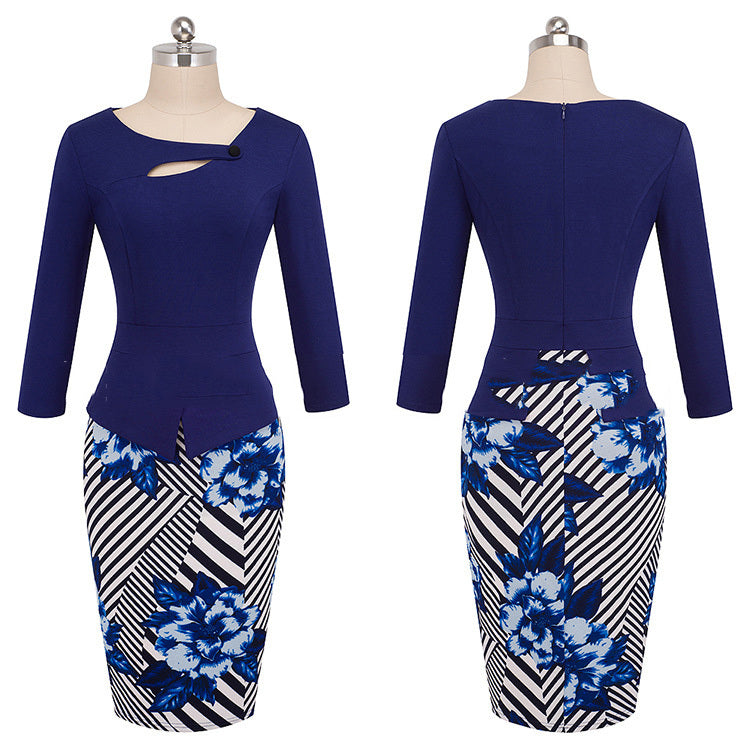 European Beauty Slim Slim Printed Dress With Bag Hips