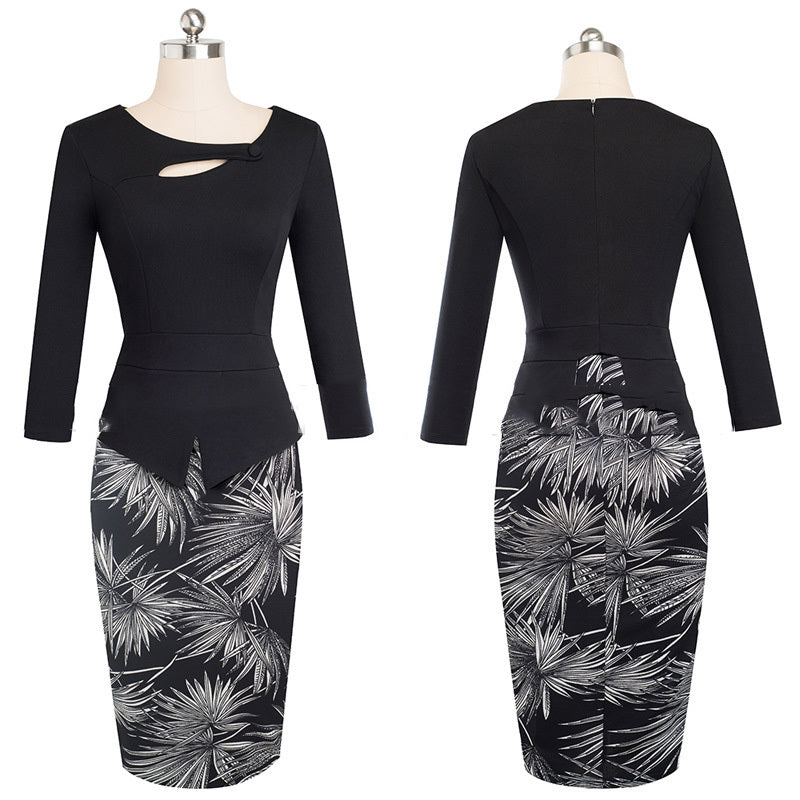 European Beauty Slim Slim Printed Dress With Bag Hips