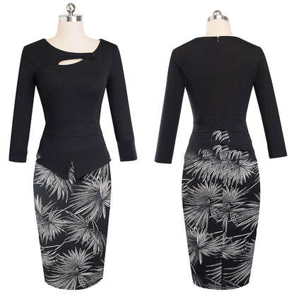 European Beauty Slim Slim Printed Dress With Bag Hips
