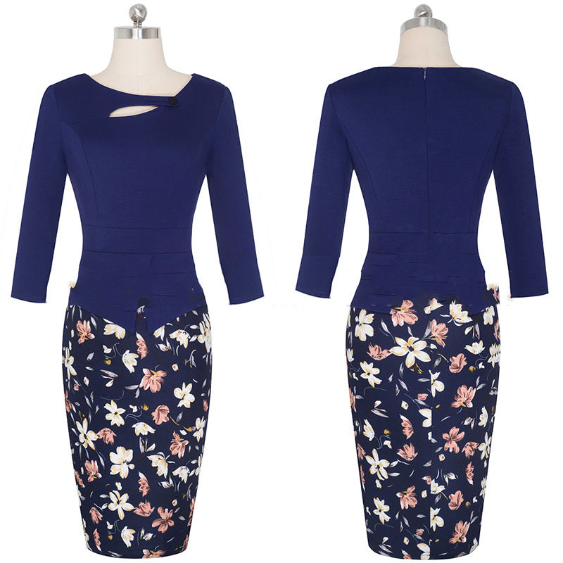 European Beauty Slim Slim Printed Dress With Bag Hips