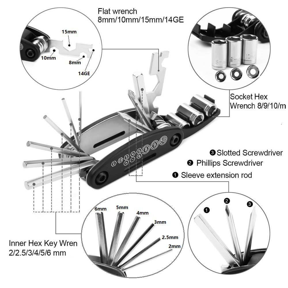 NEW Mountain Cycle Portable Socket Multipurpose Wrench Bicycle Multi Tool Screwdriver