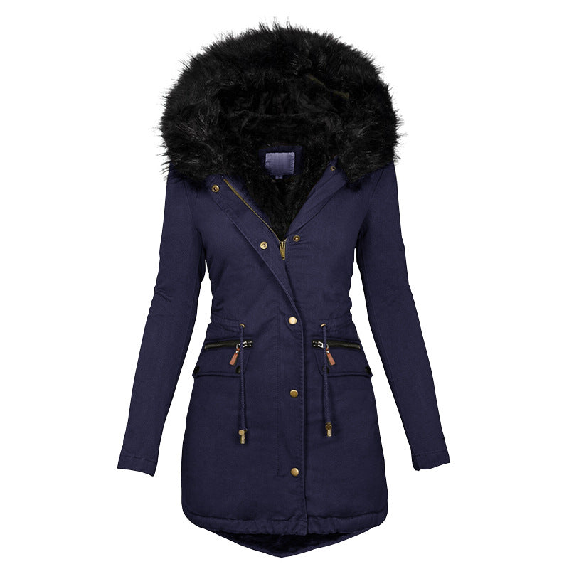 Women’s Casual Mid-Length Cotton-Padded Coat – Warm Polyester Jacket with Long Sleeves &amp; Straight Fit