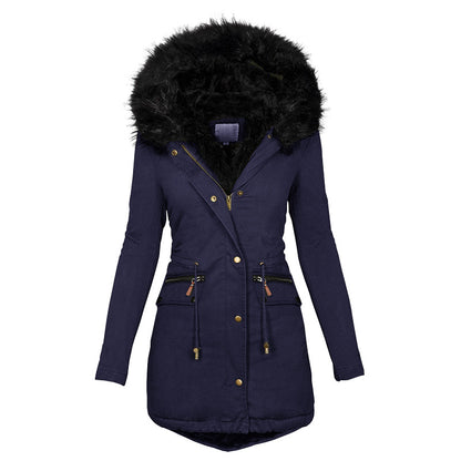 Women’s Casual Mid-Length Cotton-Padded Coat – Warm Polyester Jacket with Long Sleeves &amp; Straight Fit