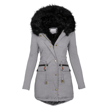 Women’s Casual Mid-Length Cotton-Padded Coat – Warm Polyester Jacket with Long Sleeves &amp; Straight Fit