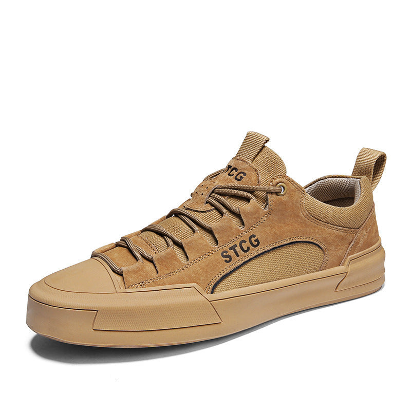 Tan casual STCG sneaker with suede and mesh upper, lace-up design, and rubber sole