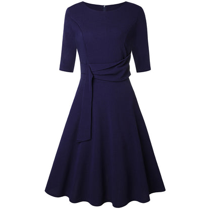 Mid-sleeve Lace-up Waist Dress