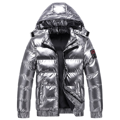 The New Hooded Thickened Shiny Cotton Coat Jacket Korean Fashion Trendy Solid Color