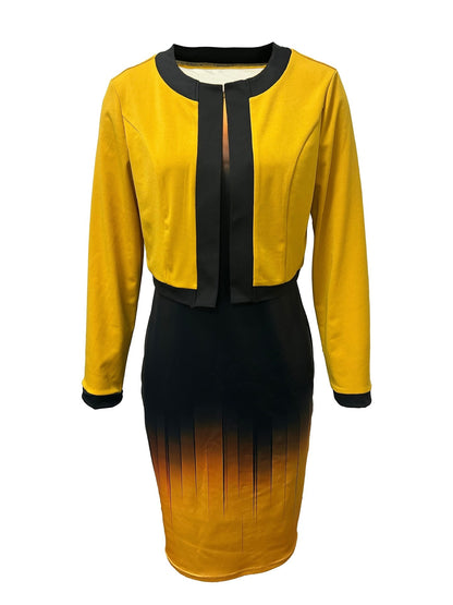 NEW  Commuter Business Hip-wrapped Dress Two-piece Set