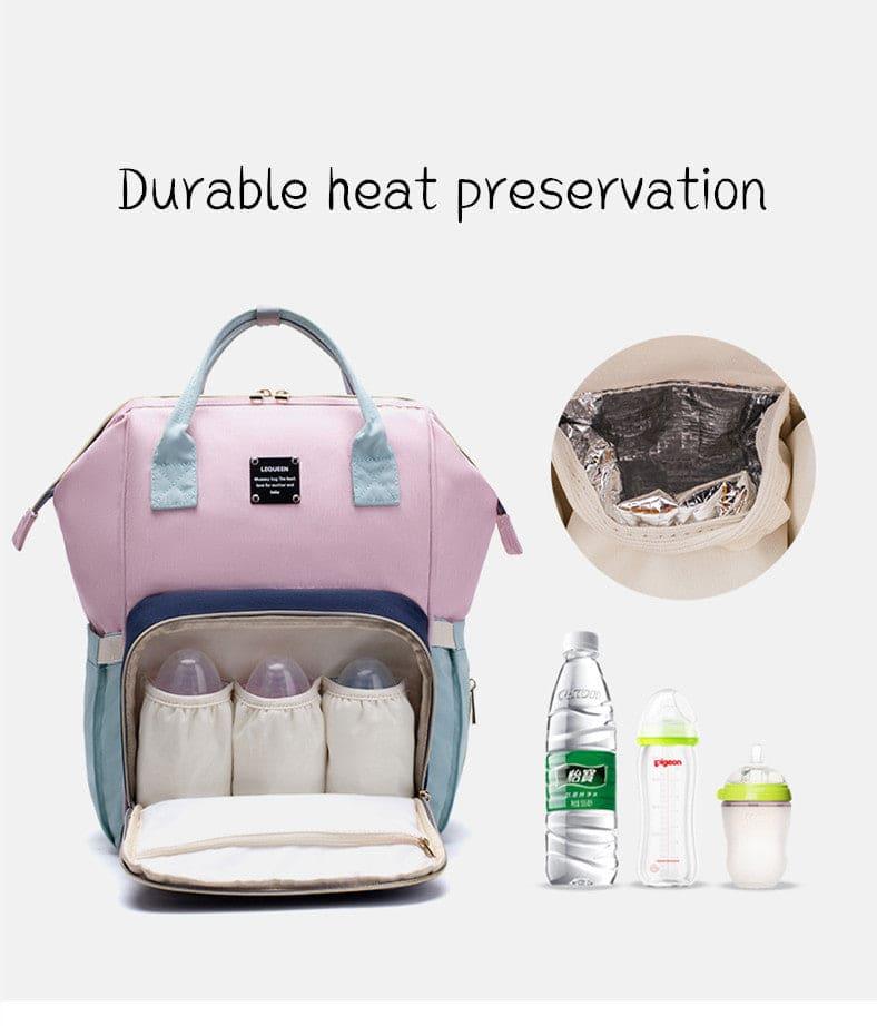 Pink and blue durable heat preservation baby bottle backpack with insulated storage and three compartments