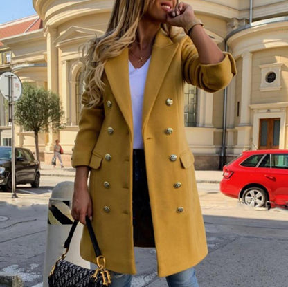 NEW Woolen Lapel Jacket With Double-breasted Design Fashion Casual Trench Fall Winter Mid-length Coat For Women Clothing