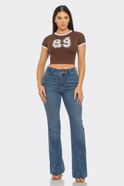 Seamless Contrast Binding "89" Screen Print Top