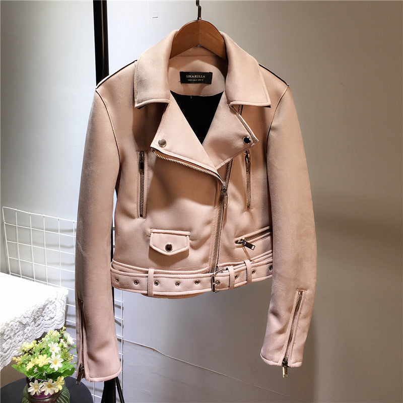 NEW Suede leather women motorcycle leather plush fleece jacket