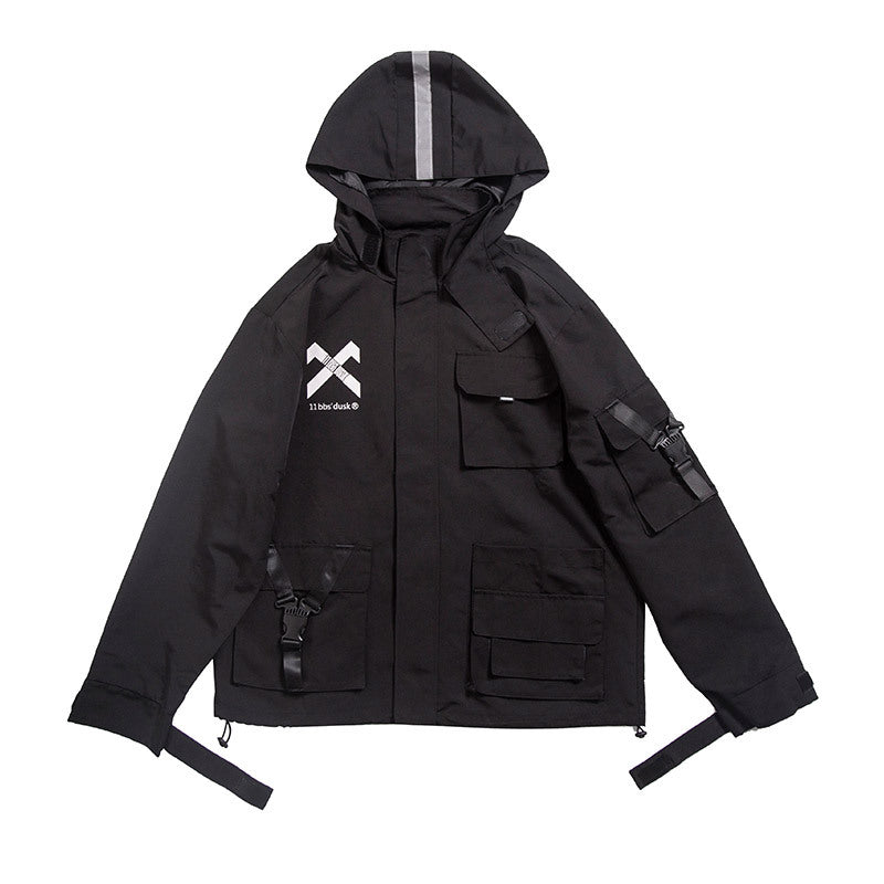 Autumn and winter work reflective jacket loose and handsome hooded stormsuit