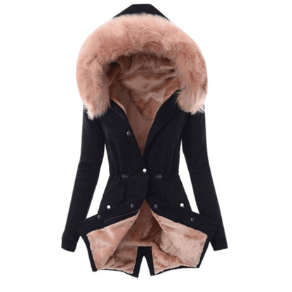 NEW Fur collar drawstring solid color warm cotton coat