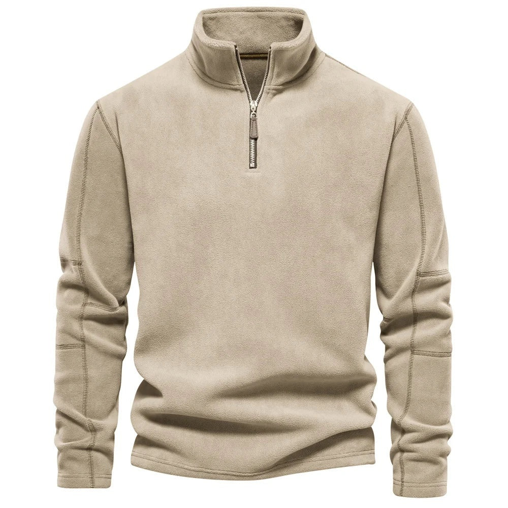 Fashion Personality Stand-collar Zippered Sweatshirt With Fleece Winter Casual Pullover Top Men&