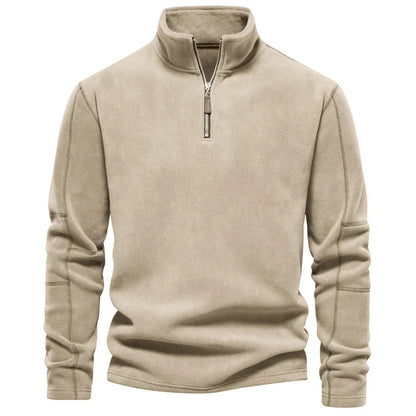 Fashion Personality Stand-collar Zippered Sweatshirt With Fleece Winter Casual Pullover Top Men&