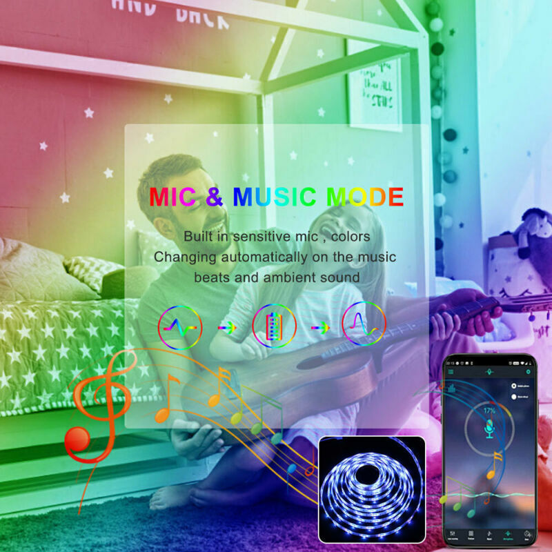 RGB LED Strip Lights 5050 SMD – Bluetooth Smart Light Strip with Remote + App Control (5–20m)