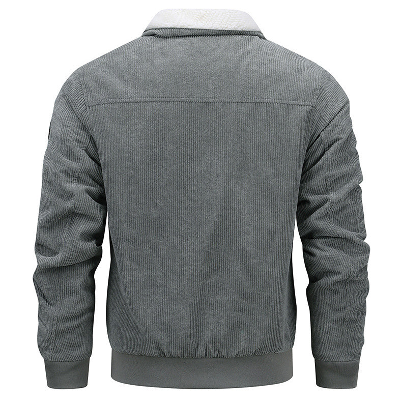 NEW Winter Lapel Fleece Jacket With Pockets Warm Thicken Cotton Coat Men&