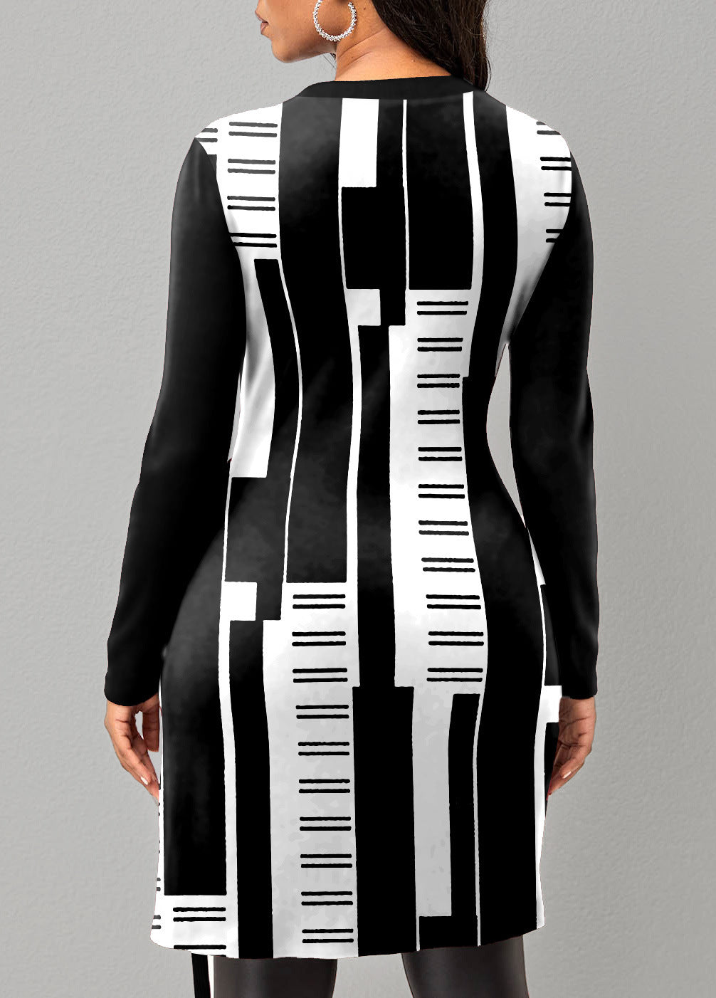 NEW Geometric Printing Long Sleeve Split Dress