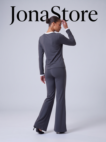 Ribbed Knit Cardigan & Wide-Leg Pants Set