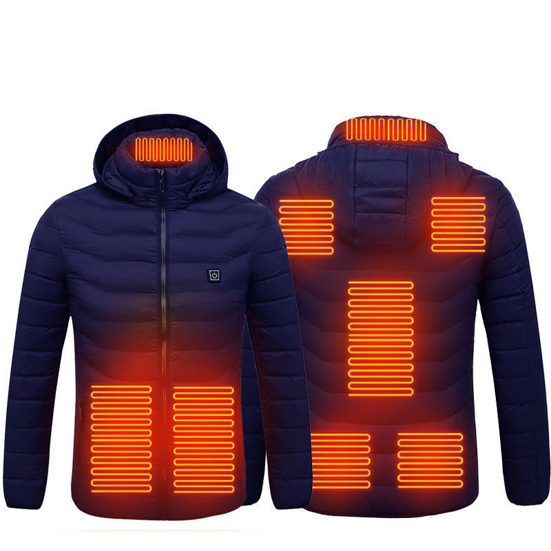 NEW Men Heated Puffer Jacket Electric Heating Coat Insulated Hood Windbreaker 9Heat Zones