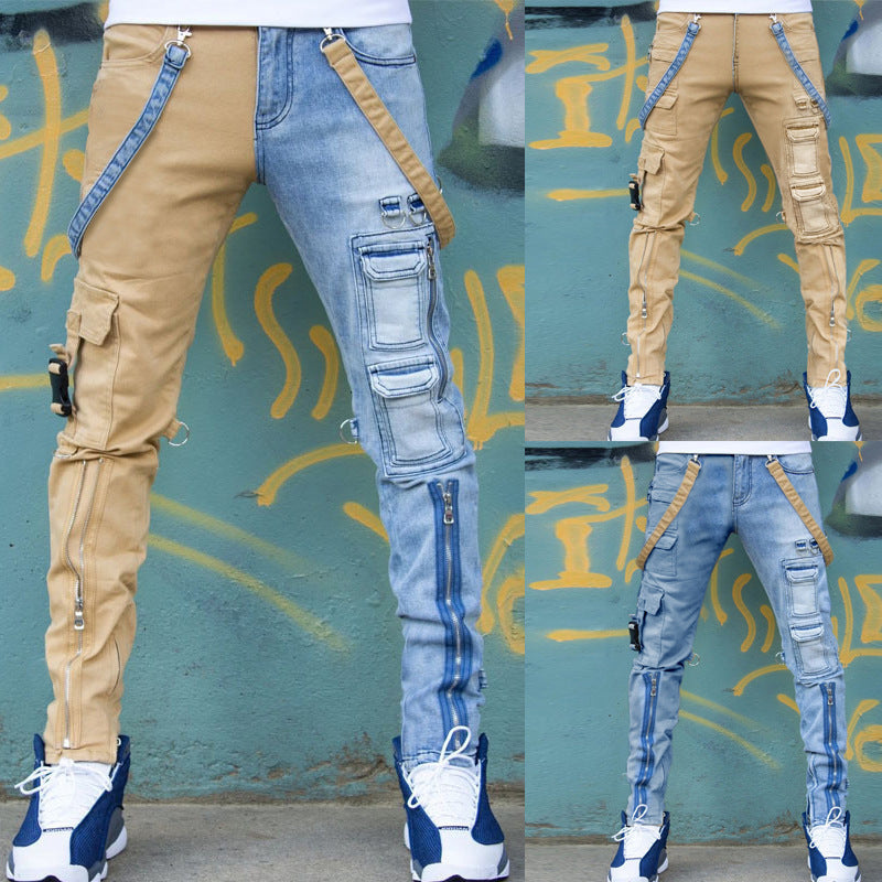 NEW Color Block Wash Jeans Men&