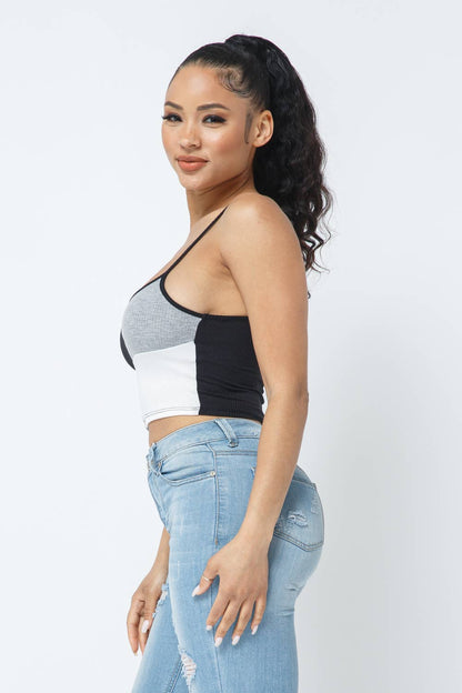 Sleeveless Color Block Crop Top