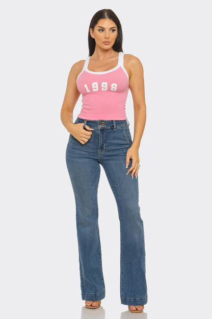 Seamless Contrast Band "1998" Screen Tank Top