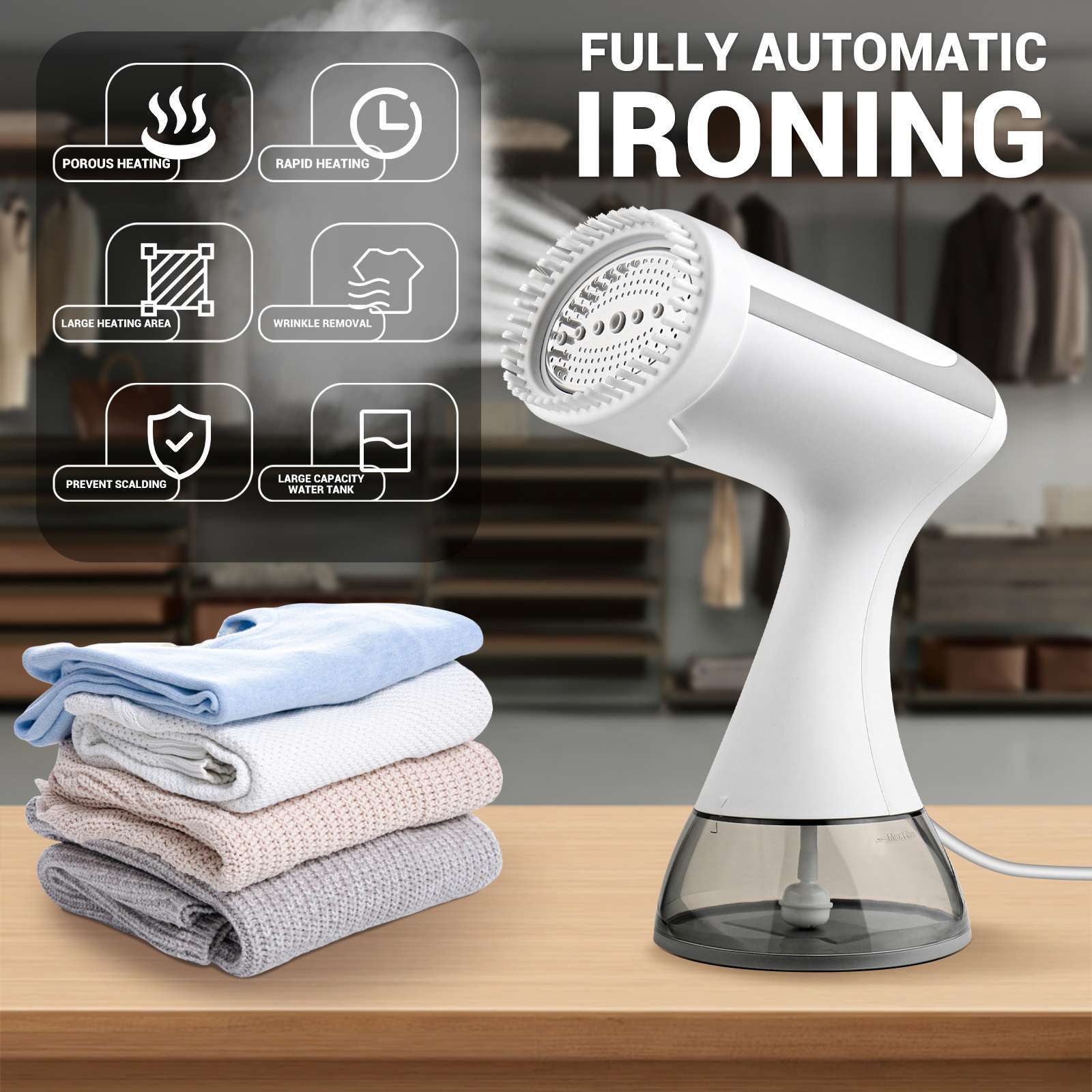 Garment Steamer GS002 – 1500W Powerful Handheld Steamer, 300ml Tank, Fast Wrinkle Removal for All Fabrics