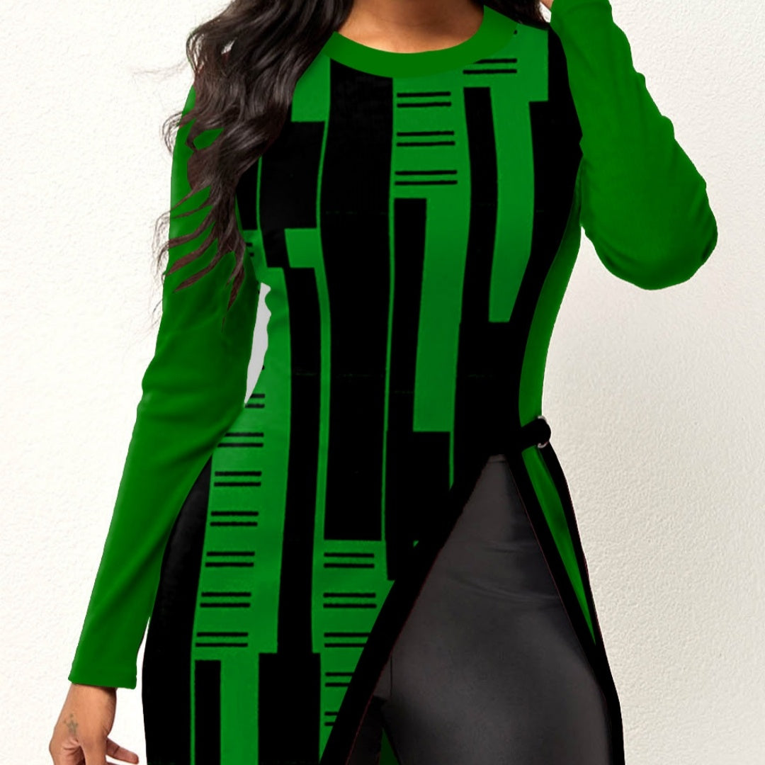 NEW Geometric Printing Long Sleeve Split Dress