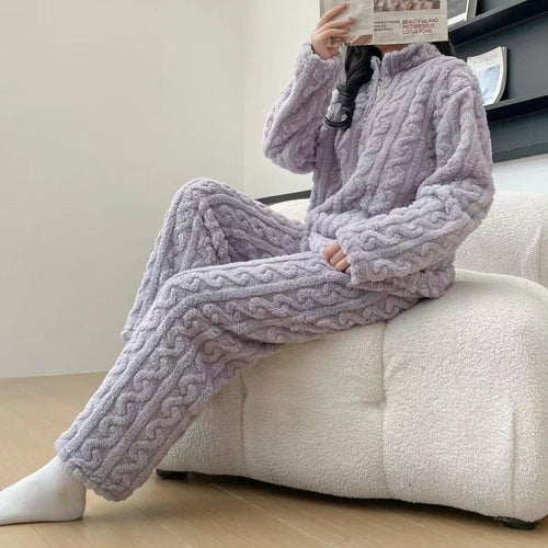 Women’s Winter Coral Fleece Pajama Set – Ultra Soft Long Sleeve Loungewear & Trousers