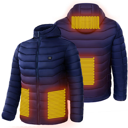 NEW Men Heated Puffer Jacket Electric Heating Coat Insulated Hood Windbreaker 9Heat Zones