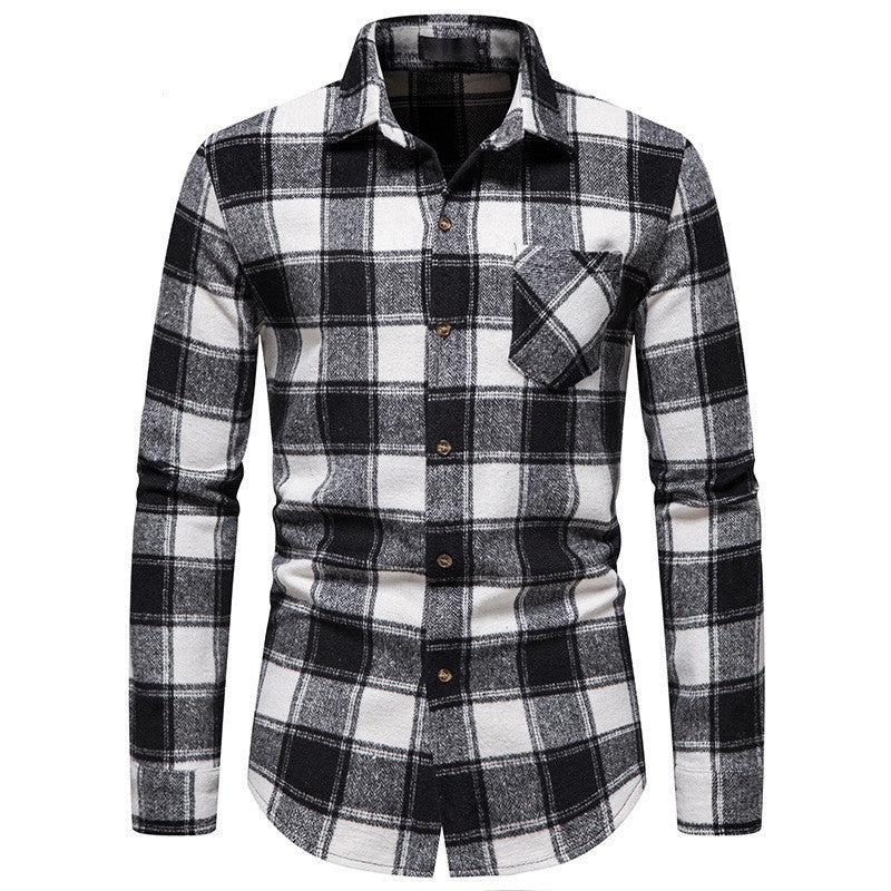 Thick Warm Woolen Cloth Flannel Casual Shirt Base Men&