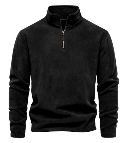 Fashion Personality Stand-collar Zippered Sweatshirt With Fleece Winter Casual Pullover Top Men&