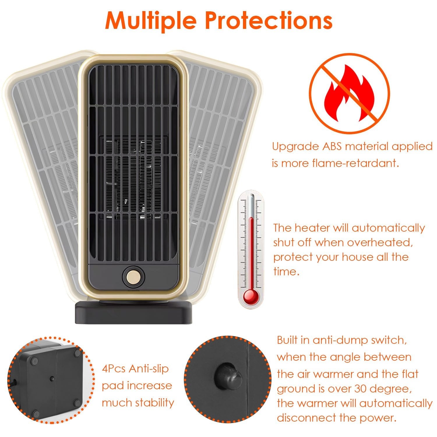1Pc 500W Portable Electric Heater PTC Ceramic Heating Space Heater Overheating Tip Over Protection 3S Heating Space For 322 Sq FT Home Office Use - JonaStore