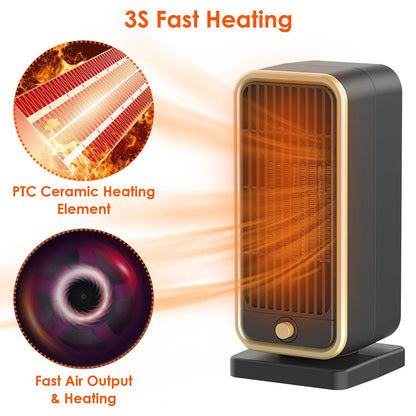 1Pc 500W Portable Electric Heater PTC Ceramic Heating Space Heater Overheating Tip Over Protection 3S Heating Space For 322 Sq FT Home Office Use - JonaStore