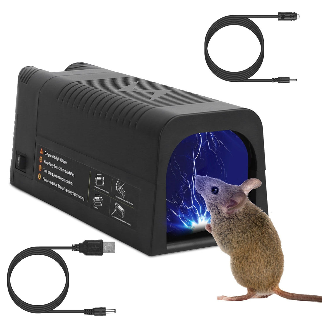 1Pc Electric Rat Trap Reusable Mice Trap Rodent Zapper Indoor Pest Control Rechargeable Shock Mice Killer With 1800V High Voltage For Home - JonaStore