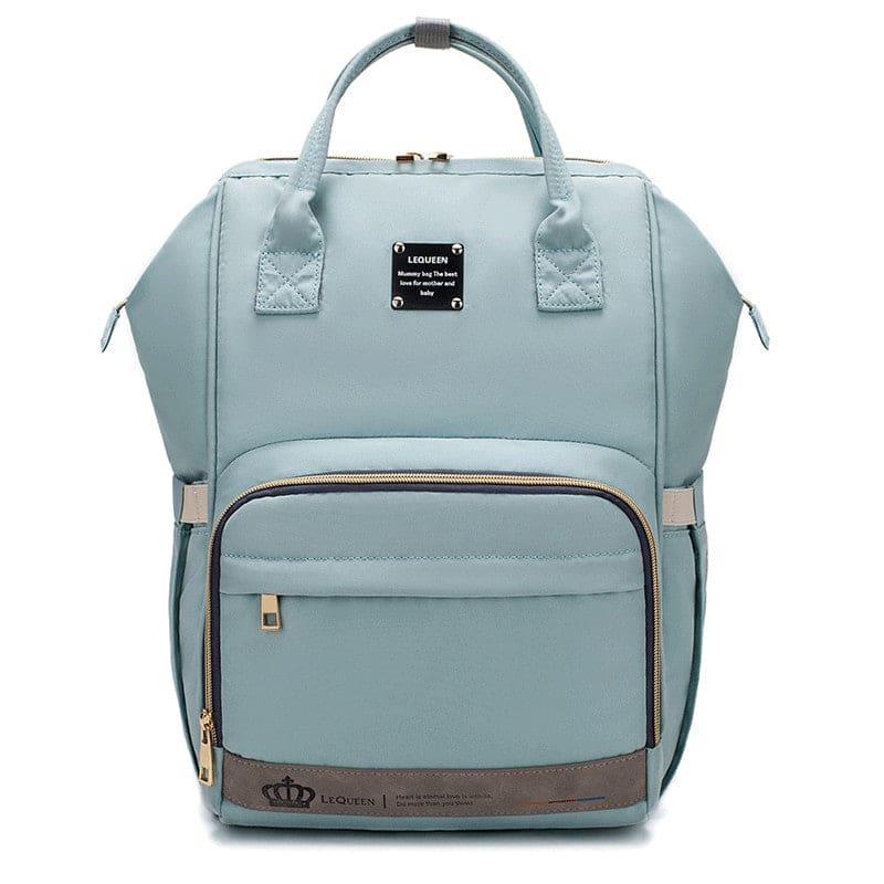 Light blue LEQUEEN large stylish backpack with front zip pocket and top handles