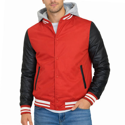 Men’s Hooded Varsity Jacket w/ Detachable Hood