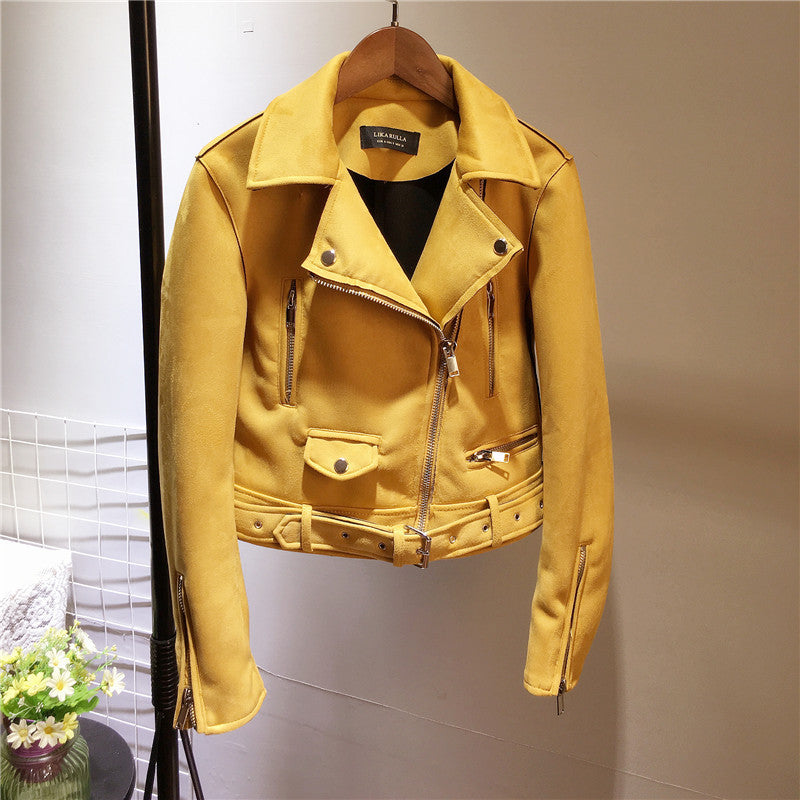 NEW Suede leather women motorcycle leather plush fleece jacket