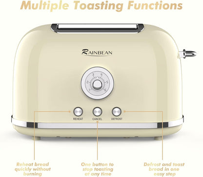 NEW Toaster 2 Slice Retro Toaster Stainless Steel With 6 Bread Shade Settings And Bagel Cancel Defrost Reheat Function, Cute Bread Toaster With Extra Wide Slot And Removable Crumb Tray