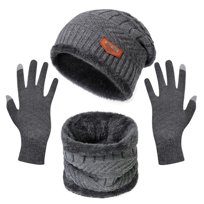 3-in-1 Winter Warm Knitted Hat, Scarf &amp; Touchscreen Gloves Set – Thick Fleece Lined Cold Weather Gear