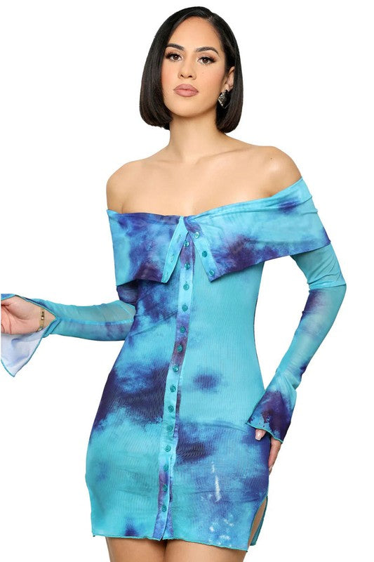 Women’s Off-Shoulder Long Sleeve Bodycon Mini Dress with Front Buttons – Summer Fashion Outfit