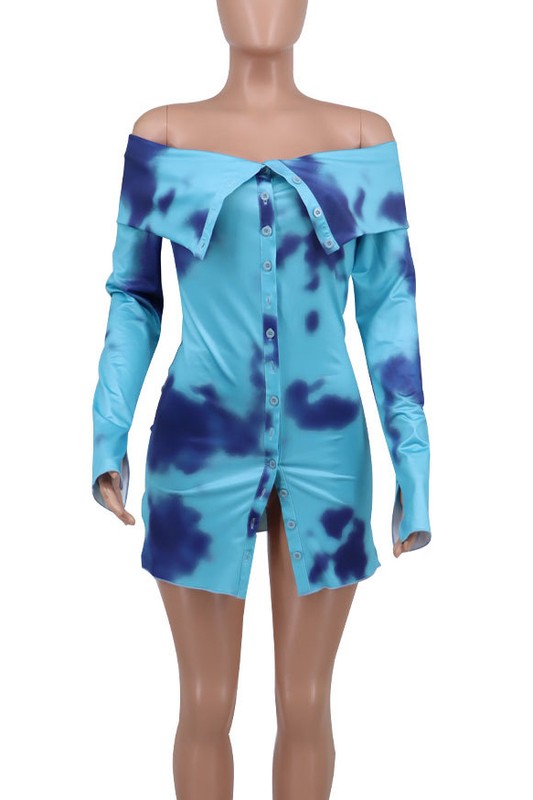 Women’s Off-Shoulder Long Sleeve Bodycon Mini Dress with Front Buttons – Summer Fashion Outfit