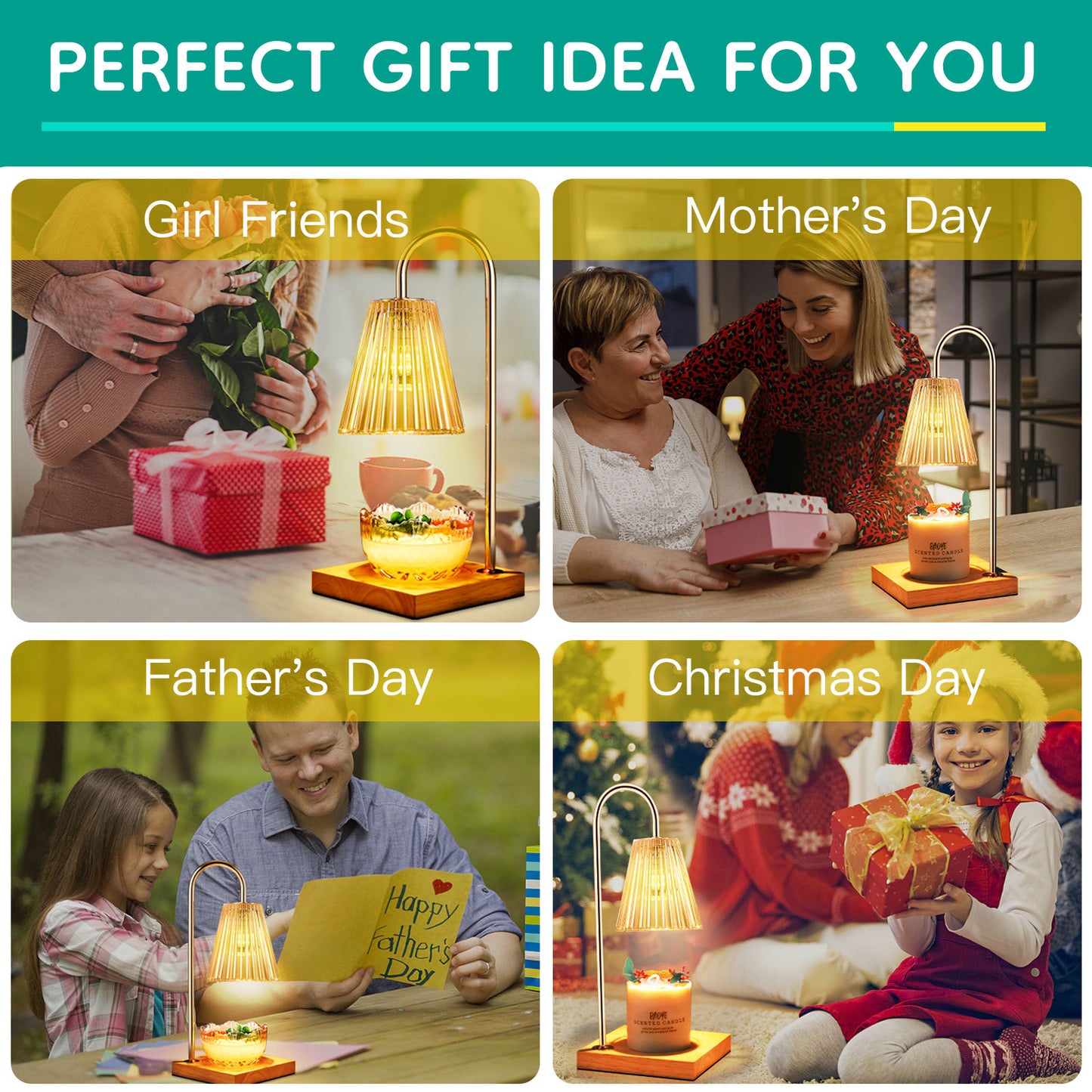 Perfect gift ideas featuring a decorative lamp with candle for girlfriends, Mother's Day, Father's Day, and Christmas
