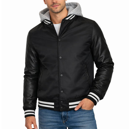Men’s Hooded Varsity Jacket w/ Detachable Hood